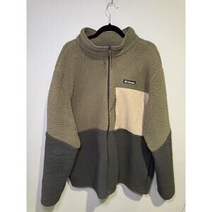 Columbia Mountainside Heavyweight Fleece Jacket Zip Up Sherpa Mens XL Green Gray